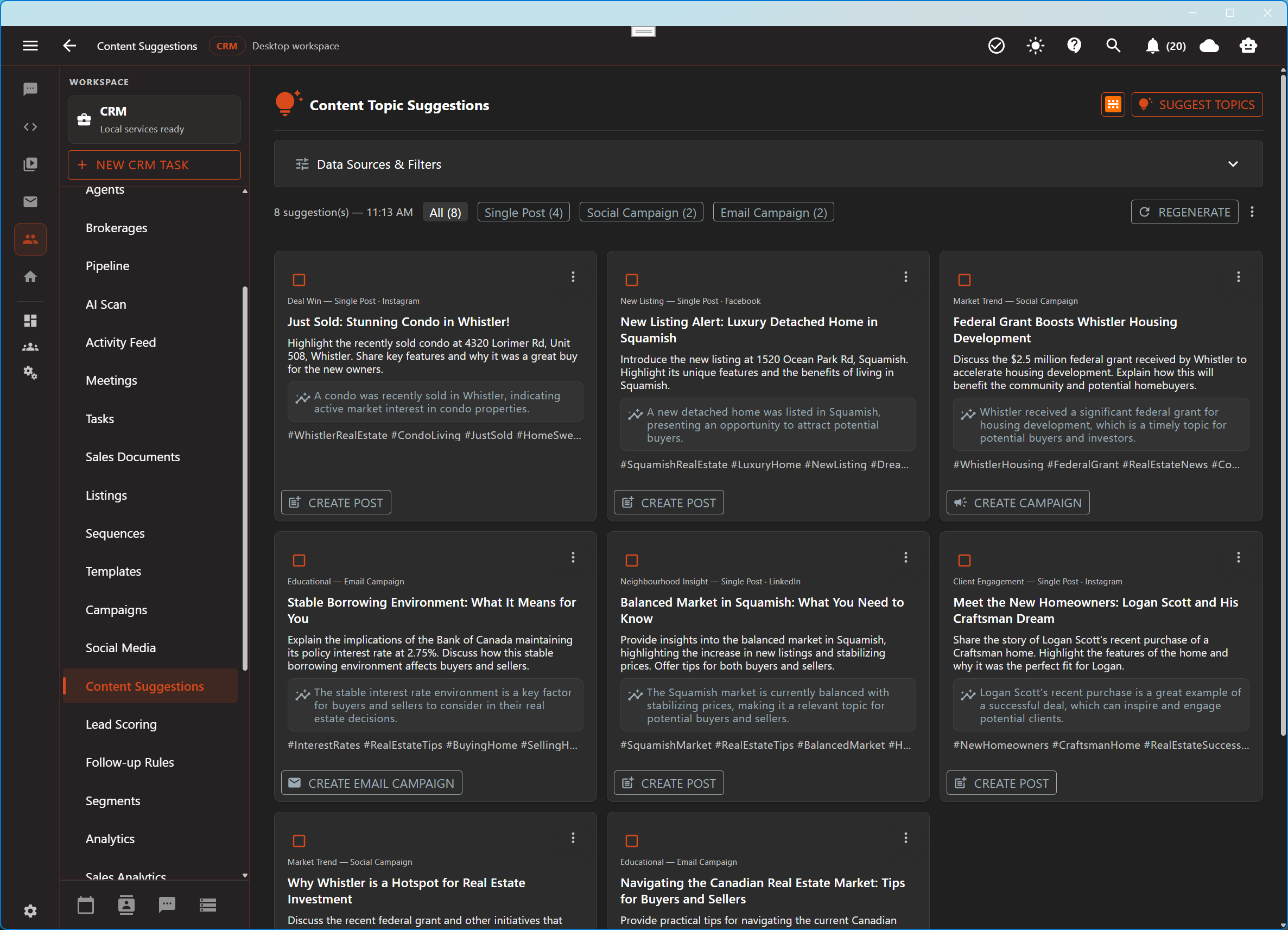 Aurynge social media management workspace in dark mode