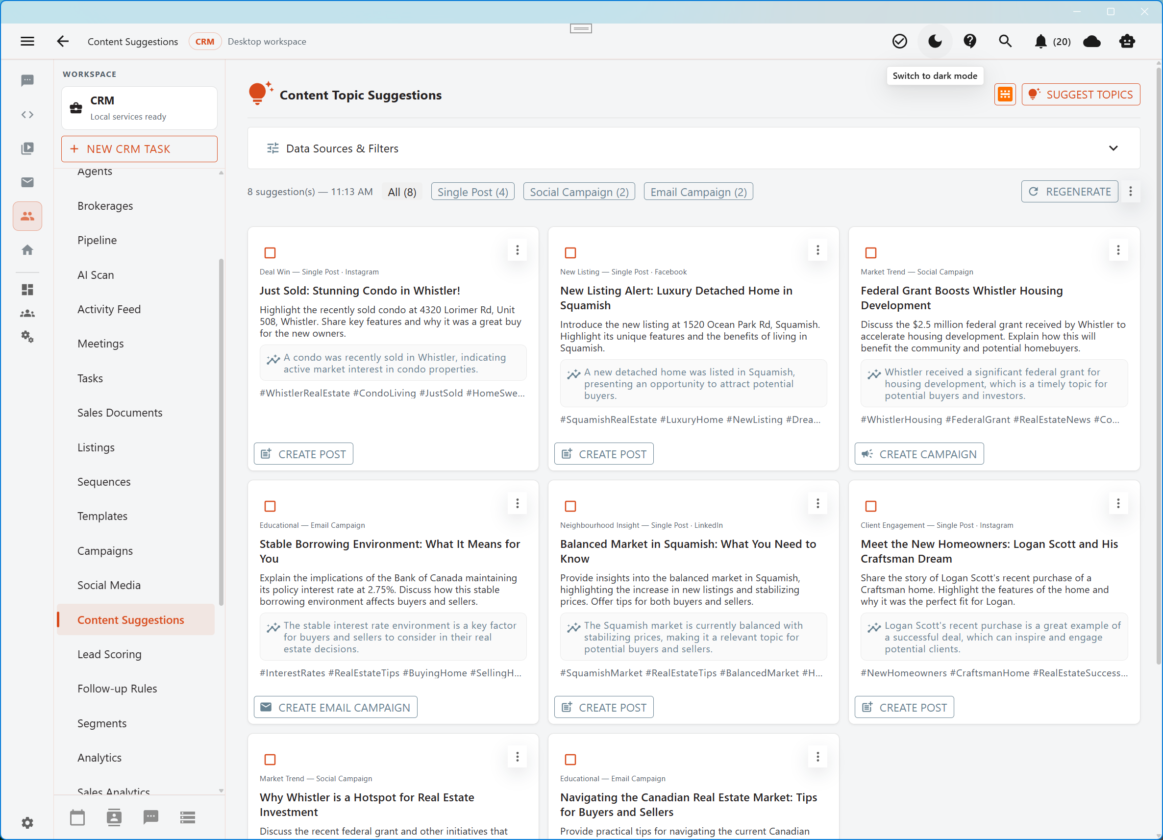 Aurynge social media management workspace in light mode